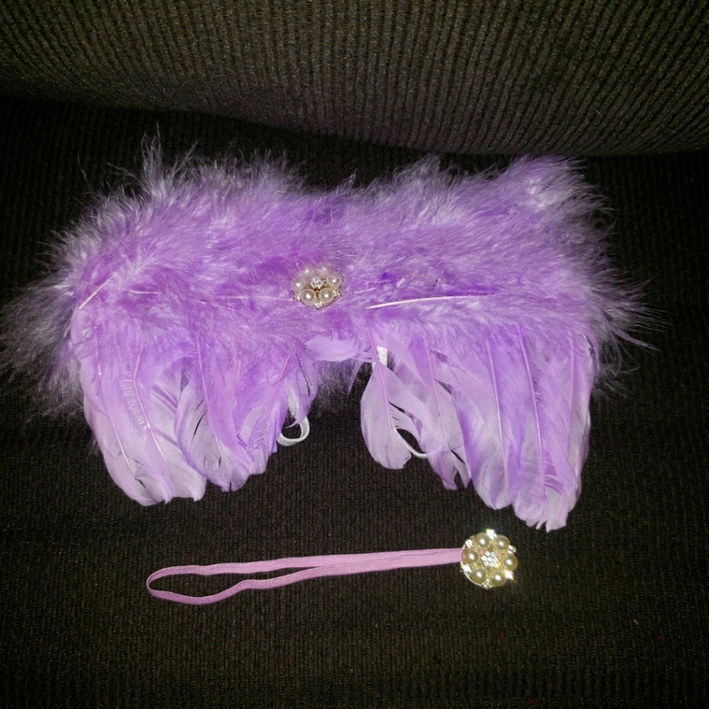 Purple/Lilac BABY ANGEL WINGS WITH HEADBAND PEARLS